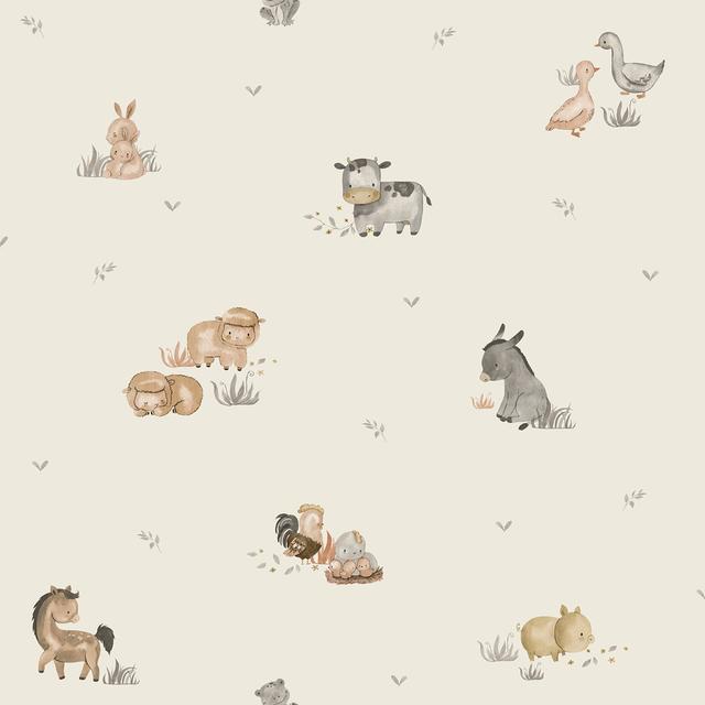 Nerijus Little Explorers 2 Farm Animals Wallpaper Roll 17 Stories Colour: Beige on Productcaster.