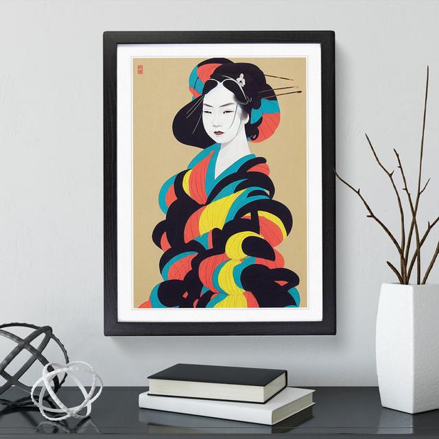 Colourful Geisha No.3 - Picture Frame Painting Marlow Home Co. Size: 34cm H x 25cm W x 2cm D, Frame Colour: Black on Productcaster.