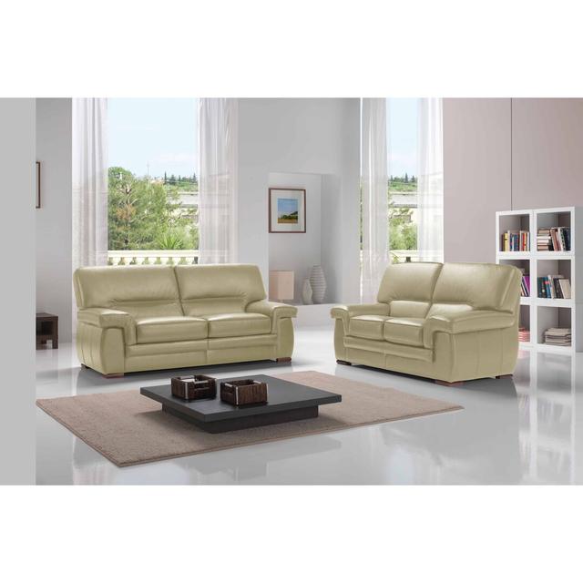 2-tlg. Couchgarnitur Martel aus Echtleder Brayden Studio Polsterfarbe: Beige on Productcaster.