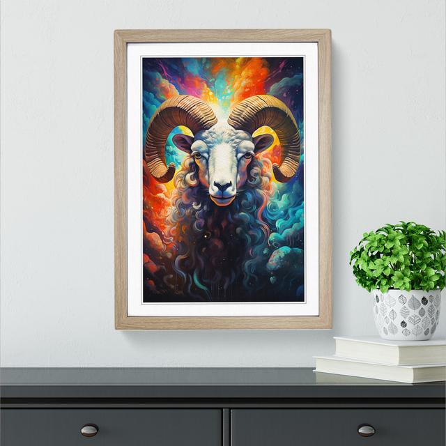 Ram Sheep Futurism Alpen Home Size: 46cm H x 34cm W x 2cm D, Frame Colour: Oak on Productcaster.