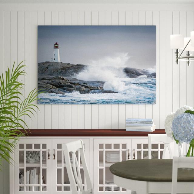 Stormy Waves at the Lighthouse - Wrapped Canvas Graphic Art Print East Urban Home Size: 120cm L x 80cm W on Productcaster.