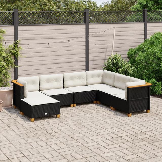 Vidaxl 7-Tlg. Garten-Sofagarnitur Mit Kissen Beige Polyrattan DEvidaxl Farbe des Kissens: Weiß, Rahmenfarbe: Schwarz on Productcaster.