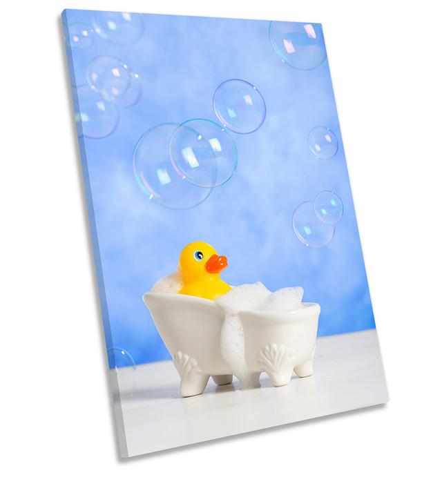 Rubber Duck Bathroom Bubble Picture CANVAS WALL ART Portrait Print Blue Harriet Bee Size: 61cm H x 40.6cm W x 2cm D on Productcaster.