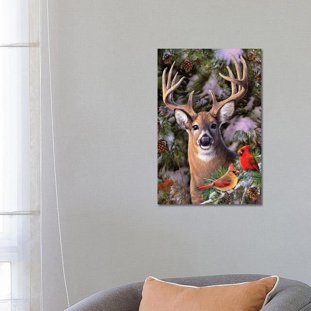 Deer & Cardinals by Greg & Company - Wrapped Canvas Print Alpen Home Size: 66.04cm H x 45.72cm W x 3.81cm D on Productcaster.