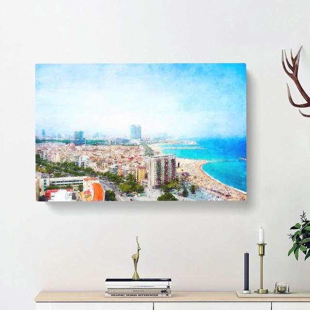 The Barcelona Skyline In Spain - Wrapped Canvas Painting East Urban Home Size: 50cm H x 76cm W x 3cm D on Productcaster.