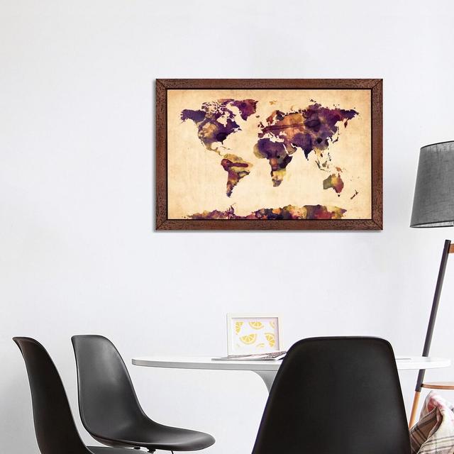 Urban Watercolor World Map VI by Michael Tompsett - Painting on Canvas East Urban Home Size: 45.72cm H x 66.04cm W x 3.81cm D, Format: Brown Framed on Productcaster.