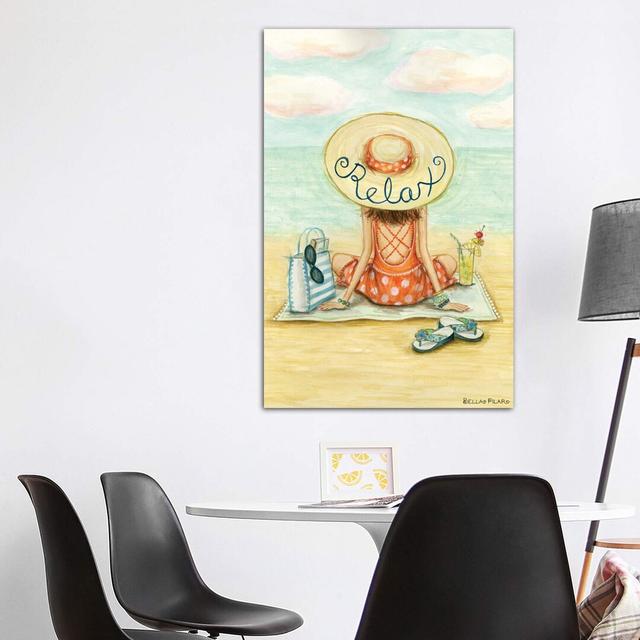 Relaxing on Beach Relax Hat by Bella Pilar - Wrapped Canvas Art Print House of Hampton Size: 152.4cm H x 101.6cm W x 3.81cm D on Productcaster.