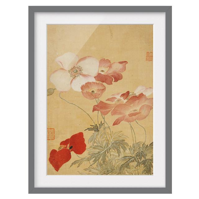 Yun Shouping - Poppies by Yun Shouping - Picture Frame Painting Marlow Home Co. Size: 55cm H x 40cm W x 2cm D, Frame Option: Grey Framed on Productcaster.