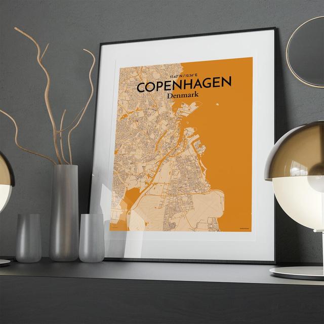 Copenhagen City Map in Vintage - Unframed Graphic Art Borough Wharf Size: 20cm H x 16cm W x 0.05cm D on Productcaster.