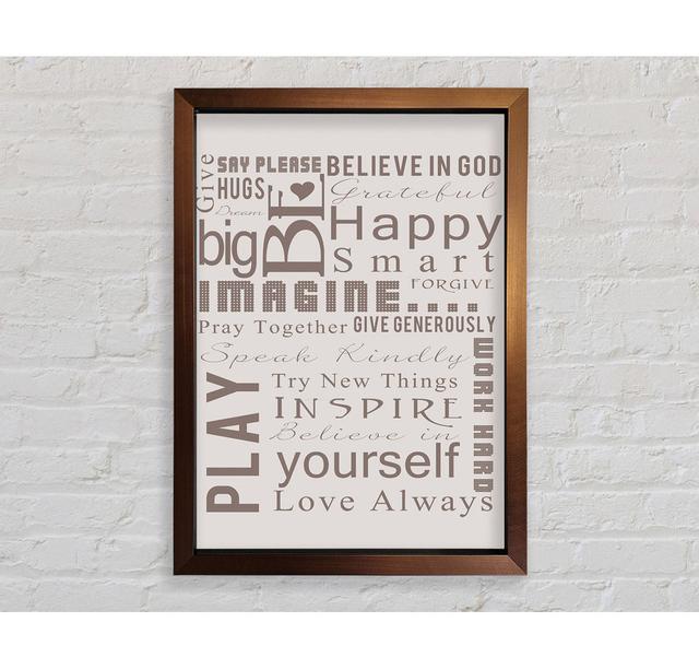 Home Quote Family Rules Be Happy Love Always Framed Print Happy Larry Size: 118.9cm H x 84.1cm W x 3.4cm D, Colour: Beige, Format: Black on Productcaster.