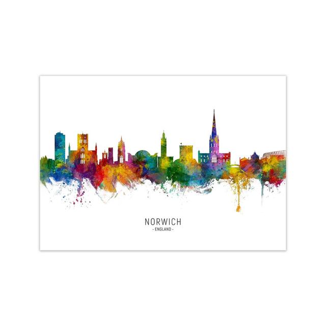 Norwich England Skyline by Michael Tompsett - Graphic Art Latitude Run Size: 30cm H x 42cm W x 1cm D, Format: Unframed on Productcaster.