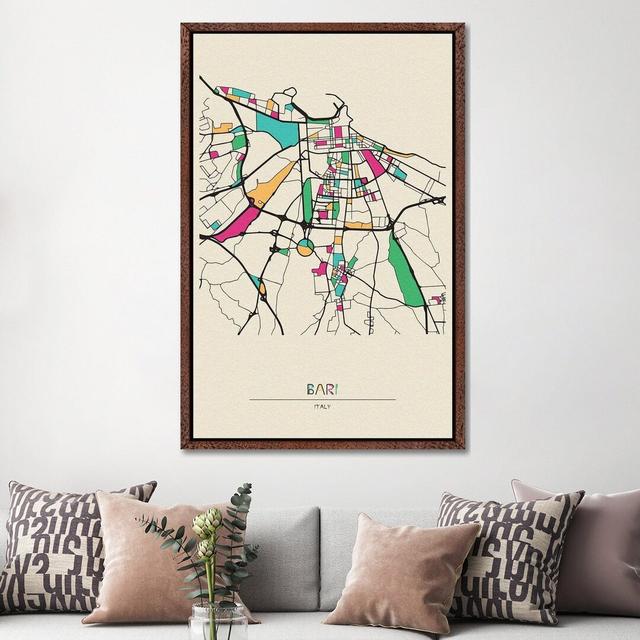 Bari, Italy Map by Ayse Deniz Akerman - Graphic Art on Canvas Williston Forge Format: Brown Floater Frame, Size: 152.4cm H x 101.6cm W x 3.81cm D on Productcaster.