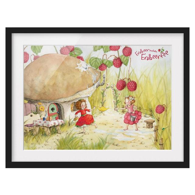 Strawberry Fairy under the Raspberry Bush - Picture Frame Painting Print on Paper East Urban Home Size: 50cm H x 70cm W, Rahmenoptionen: Matt black on Productcaster.