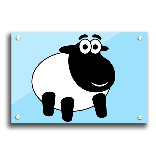 Happy Cartoon Sheep Paper Print East Urban Home Colour: Blue, Size: 21cm H x 29.7cm W on Productcaster.