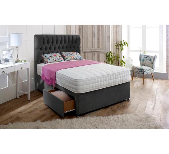 Chesterfield Divan Base 17 Stories Size: Double (4'6), Colour: Steel, Storage Type: 4 Drawers on Productcaster.