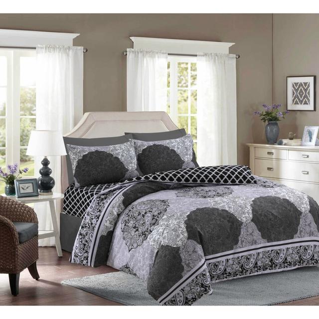 Duvet Cover Set with Floral Pattern Victor Grey by World Menagerie on Productcaster.