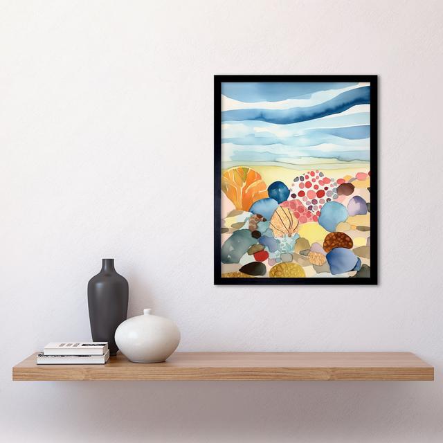 Seaside Beachcombing Colourful Seashells And Beach Pebbles Watercolour Painting Art Print Framed Poster Wall Decor 12X16 Inch House of Hampton on Productcaster.