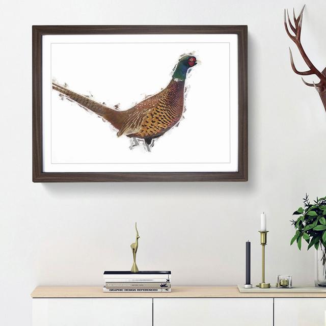 Pheasant Bird in Winter - Picture Frame Graphic Art Print on MDF East Urban Home Format: Walnut Framed, Size: 27cm H x 36cm W x 2cm D on Productcaster.