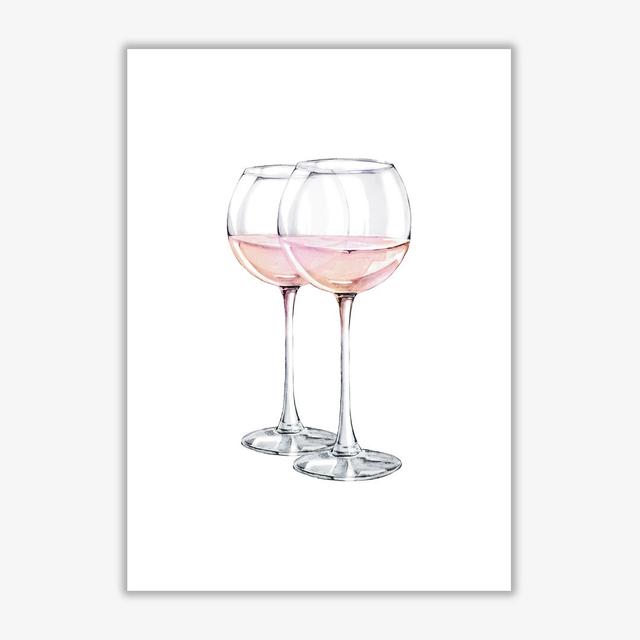 Pink Wine Glasses - Painting East Urban Home Size: 30 cm H x 21 cm W x 1 cm D, Format: No Frame on Productcaster.