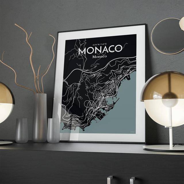 Monaco City Map In Midnight - No Frame Print Borough Wharf Size: 24cm H x 18cm W x 0.05cm D on Productcaster.