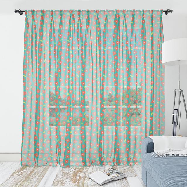 Gardinen-Set Julianno Flowers and Leaves mit Tunnelzug, transparent (Set of 2) East Urban Home Vorhanggröße: 137 cm B x 240 cm T on Productcaster.