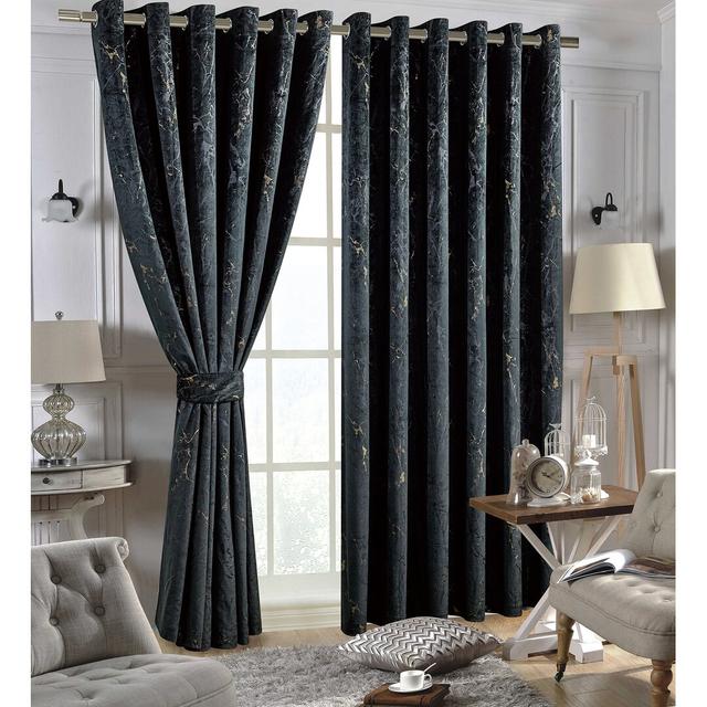 Sharie Marble Effected Pair Ring Top Eyelet Blackout Thermal Curtains (Set of 2) Canora Grey Panel Size: Width 168 x Drop 183 cm on Productcaster.