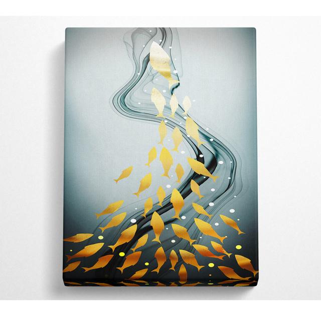 Gold Fish Wave - No Frame Art Prints on Canvas ClassicLiving Size: 121.9cm H x 81cm W on Productcaster.