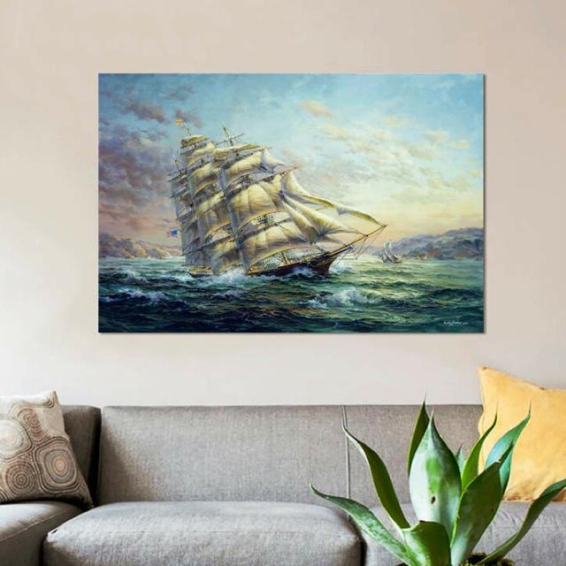 'Clipper Ship Surprise' by Nicky Boehme Graphic Art Print on Wrapped Canvas Highland Dunes Size: 45.72cm H x 66.04cm W x 1.91cm D on Productcaster.