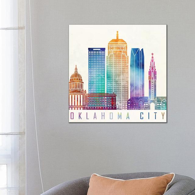 Oklahoma City Watercolour Landmark by Paul Rommer - Wrapped Canvas Painting Wayfair Samples Size: 66.04cm H x 66.04cm W x 1.91cm D on Productcaster.