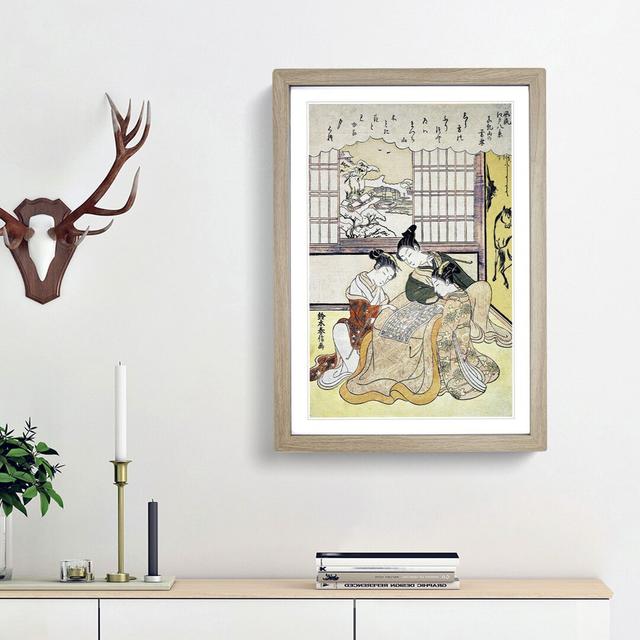 Evening Snow on Matsuchi Hill by Harunobu Suzuki - Picture Frame Painting Print East Urban Home Frame Option: Oak Framed, Size: 65cm H x 48cm W x 2cm on Productcaster.