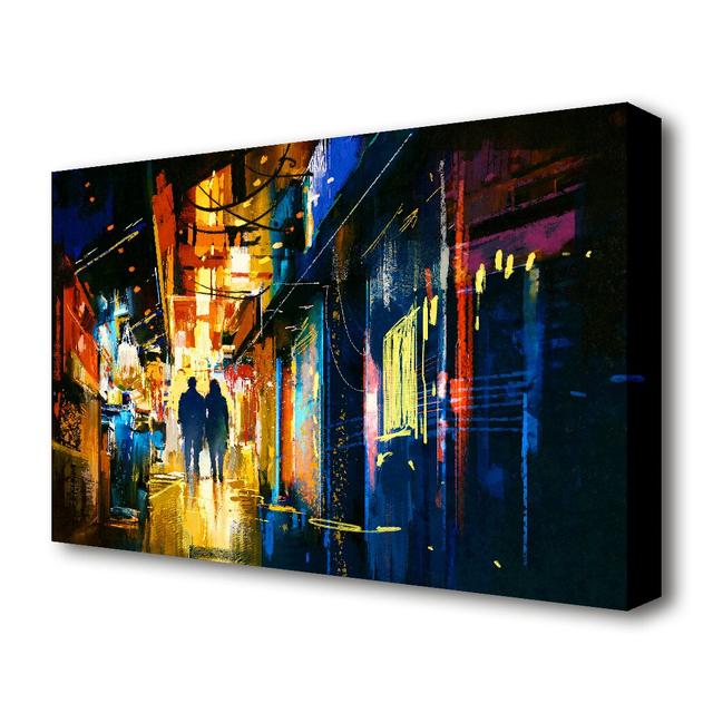 City Night Lights Modern - Wrapped Canvas Painting Print East Urban Home Size: 101.6 cm H x 142.2 cm W on Productcaster.