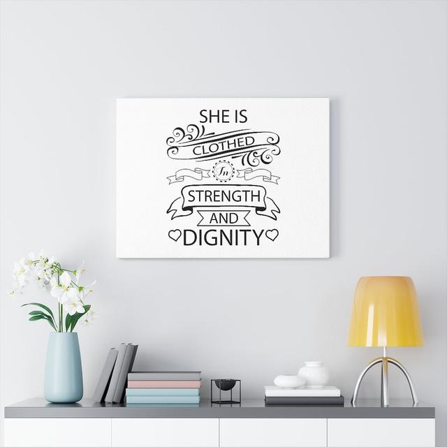 Strength and Dignity - Wrapped Canvas Typography Blue Elephant Size: 28cm H x 36cm W on Productcaster.