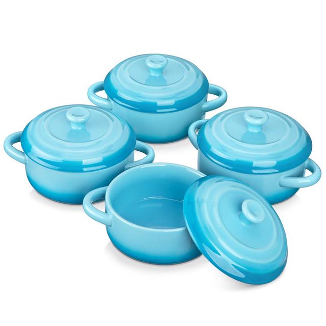 Earthenware Casserole Set 12 Oz / 380 Ml With Lids And Handles, Set Of 4, Blue Gradient Belfry Kitchen on Productcaster.