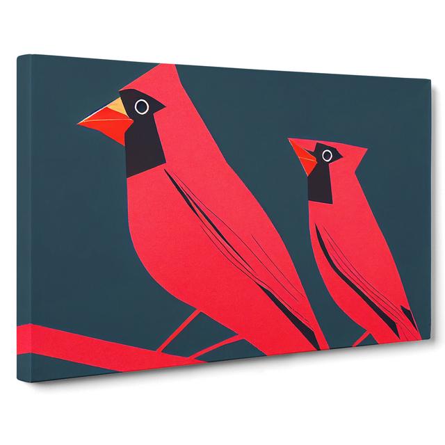 Cardinal Birds Abstract - Wrapped Canvas Print Marlow Home Co. Size: 50cm H x 76cm W x 3cm D on Productcaster.