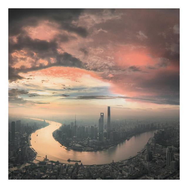 Shanghai in the Morning - Wrapped Canvas Graphic Art Ebern Designs Size: 70cm H x 70cm W, Format: 330g/m³ Recycled canvas on Productcaster.