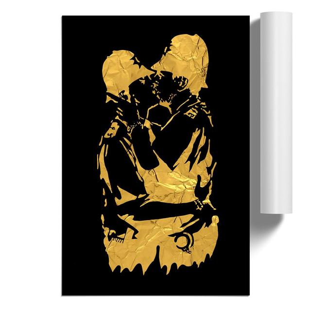 Banksy Kissing Policemen - Unframed Graphic Art East Urban Home Size: 59cm H x 42cm W x 0.1cm D on Productcaster.