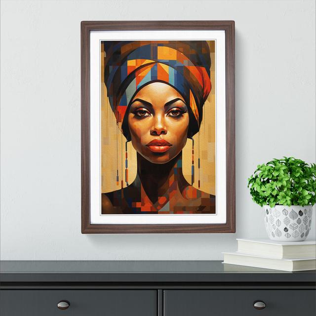 XYZ-FRM-V1223-1773 African Woman Geometric - Single Picture Frame Print on Wood Big Box Art Size: 46cm H x 34cm W x 2cm D, Frame Colour: Walnut on Productcaster.