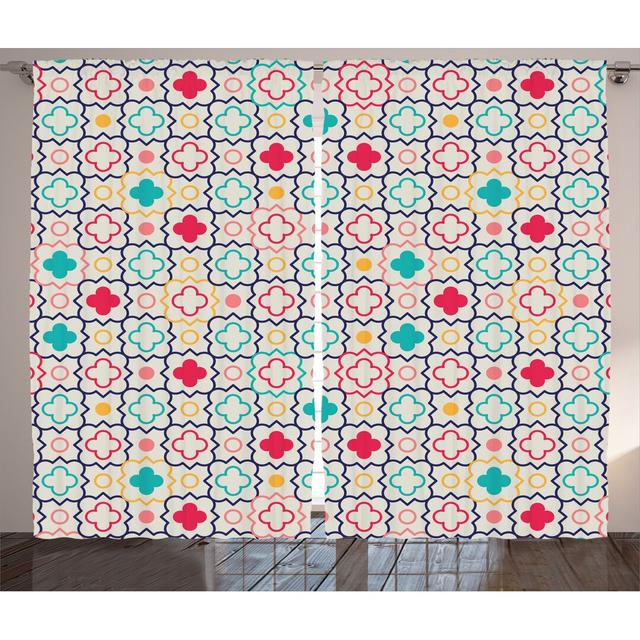 Rustikaler Vorhang, Quatrefoil, marokkanisch, Blau Grün (Set of 2) East Urban Home Panel-Größe: 280 cm B x 260 cm T on Productcaster.