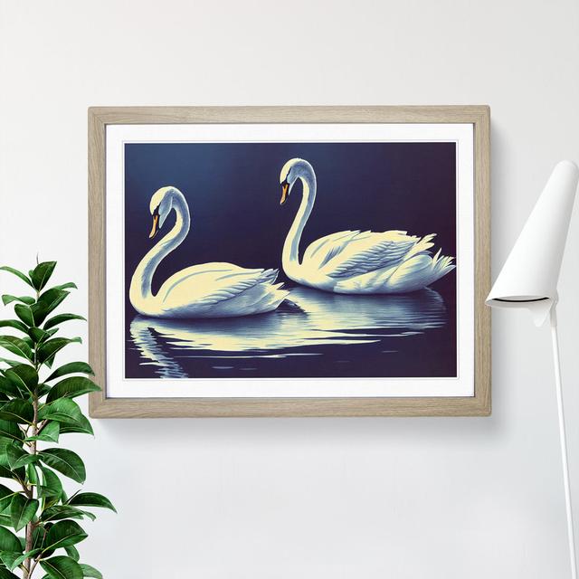 Two Swans - Picture Frame Graphic Art Rosdorf Park Frame Colour: Oak Framed, Size: 34cm H x 46cm W x 2cm D on Productcaster.