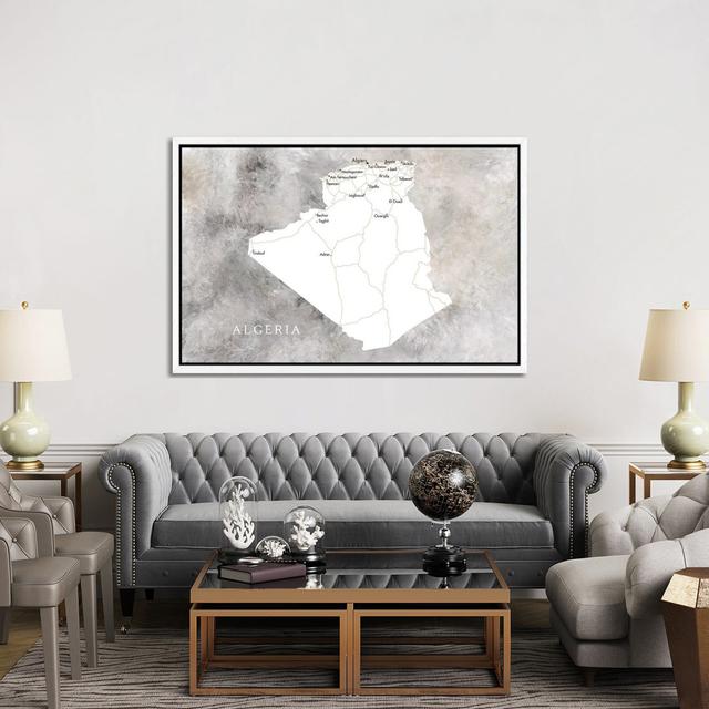 Map Of Algeria by Blursbyai - Gallery-Wrapped Canvas Giclée on Canvas Lark Manor Format: White Framed, Size: 101.6cm H x 152.4cm W on Productcaster.