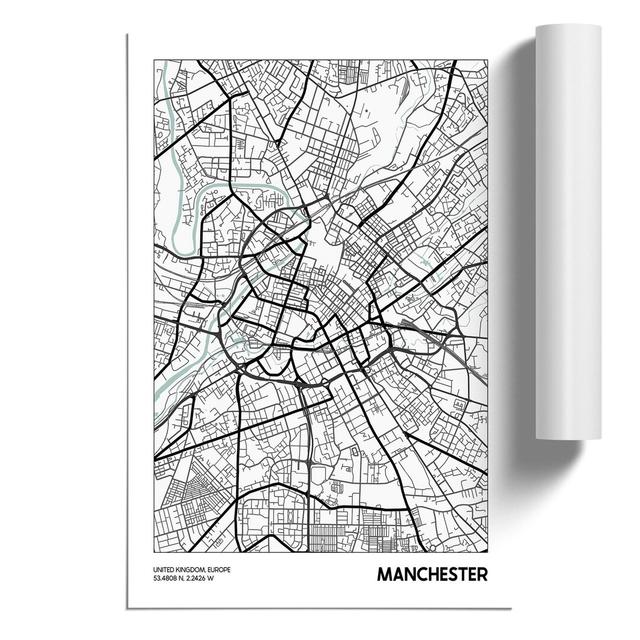 Map Manchester UK - Unframed Graphic Art East Urban Home Size: 30cm H x 21cm W x 0.1cm D on Productcaster.