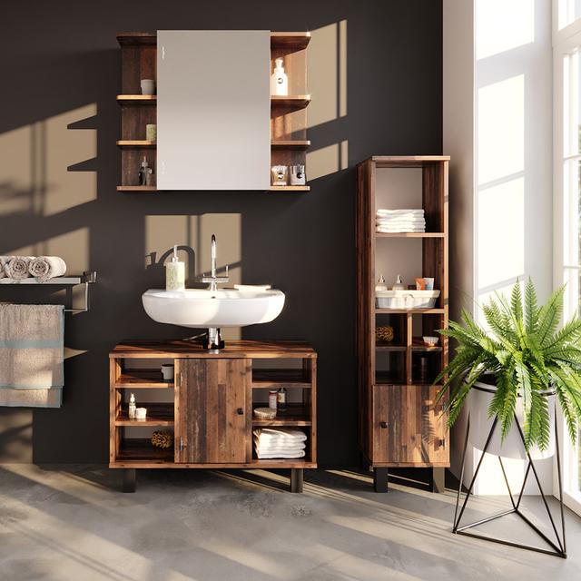 39Cm W x 130.6Cm H x 141Cm D Solid Wood Tall Bathroom Cabinet Union Rustic on Productcaster.