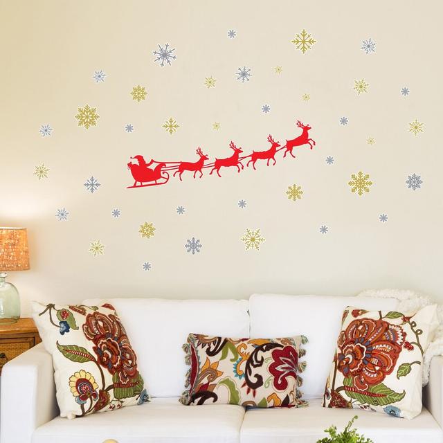 120x120cm Santa's Sleigh, Moon & Stars Glow Vinyl Wall Sticker - The Seasonal Aisle on Productcaster.