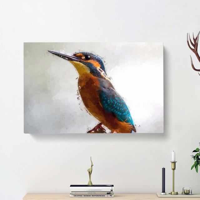 Graceful Kingfisher Bird in Abstract - Wrapped Canvas Painting Print East Urban Home Size: 60cm H x 91cm W x 3cm D on Productcaster.