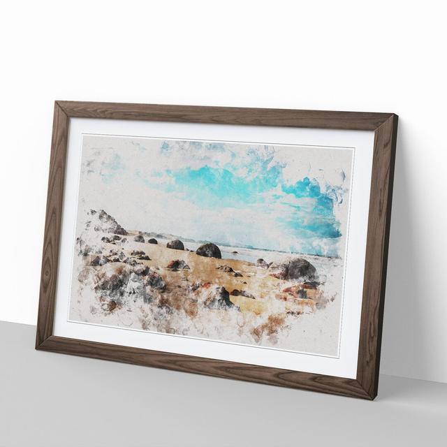 Moeraki Boulders Beach New Zealand Watercolour - Picture Frame Graphic Art East Urban Home Frame Option: Walnut Framed, Size: 48cm H x 65cm W x 2cm D on Productcaster.