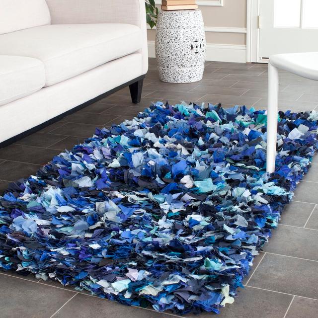 Daenerys Hand Hooked Cotton Blue Rug Ebern Designs Rug Size: Rectangle 152 x 243cm on Productcaster.