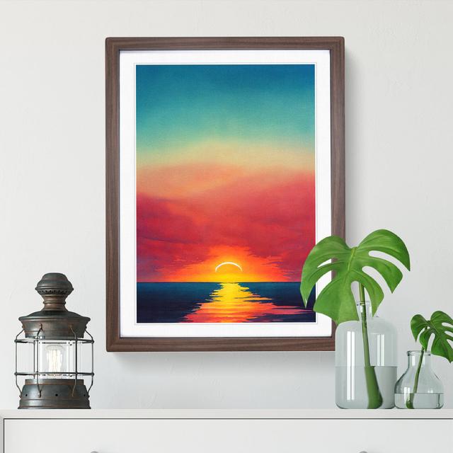 Watercolour Ocean Sunset No.2 House of Hampton Size: 46cm H x 34cm W x 2cm D, Frame Colour: Walnut on Productcaster.