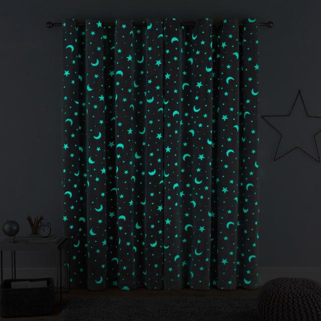 Moon And Stars Polyester Semi Sheer Grommet / Eyelet Curtain Pair Ebern Designs Panel Size: 168 W x 183 D cm on Productcaster.