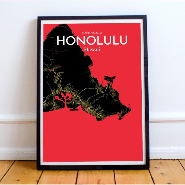 Honolulu City Map - Unframed Graphic Art Print on Paper East Urban Home Size: 70.1cm H x 50cm W x 0.13cm D on Productcaster.