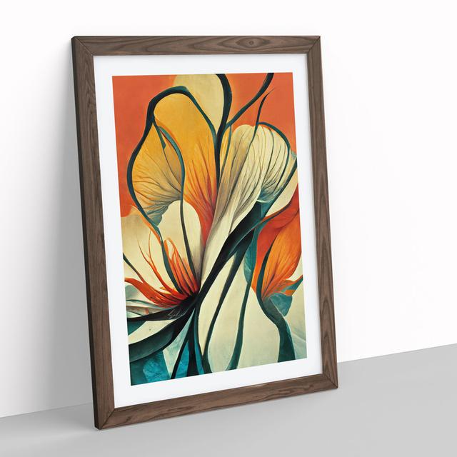 Flowers Abstract Art No.3 - Wrapped Canvas Painting Marlow Home Co. Format: Walnut Framed, Size: 34cm H x 25cm W x 2cm D on Productcaster.